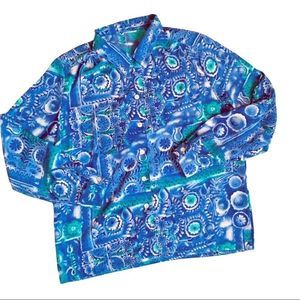 Blue Pattern Button Down Blouse